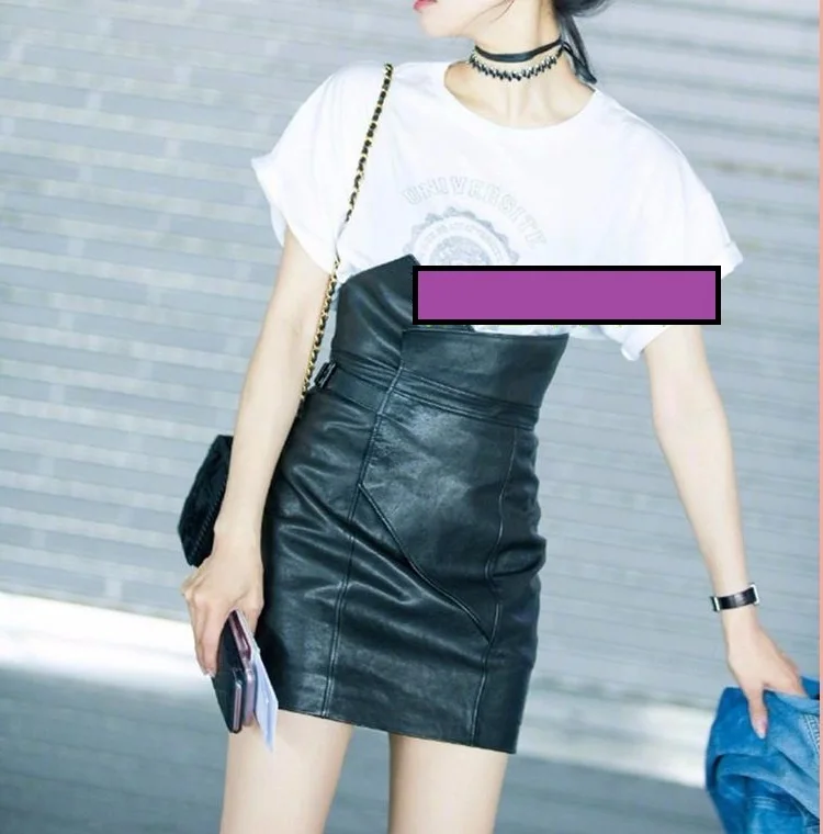Free shipping Genuine leather women slim short skirts.fashion sheepskin A-line black quality female sexy style sales | Женская одежда
