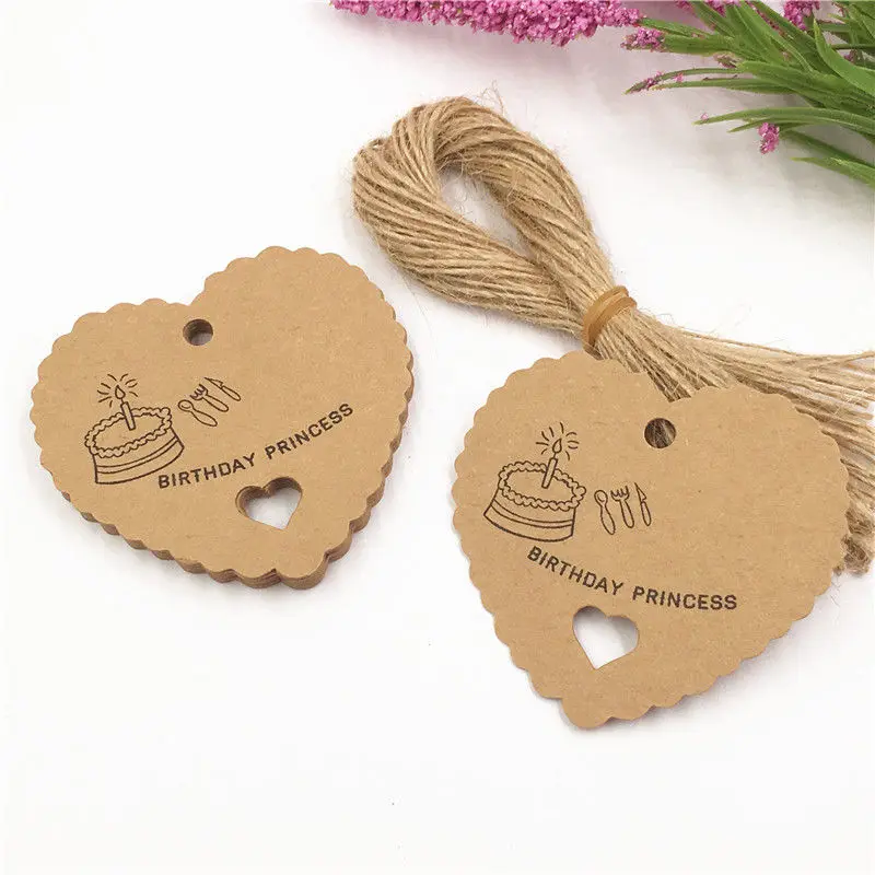 100 шт./лот с узором подвесные бирки из крафт бумаги в форме сердца для ценников