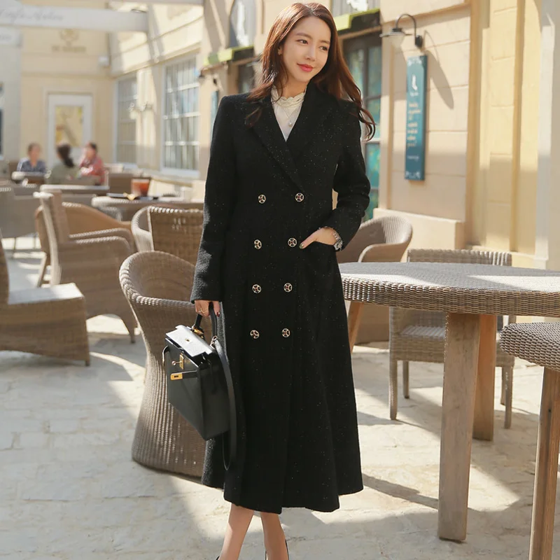 

Winter new han edition double-breasted suit of cultivate one's temperament female lead long woollen coat coat