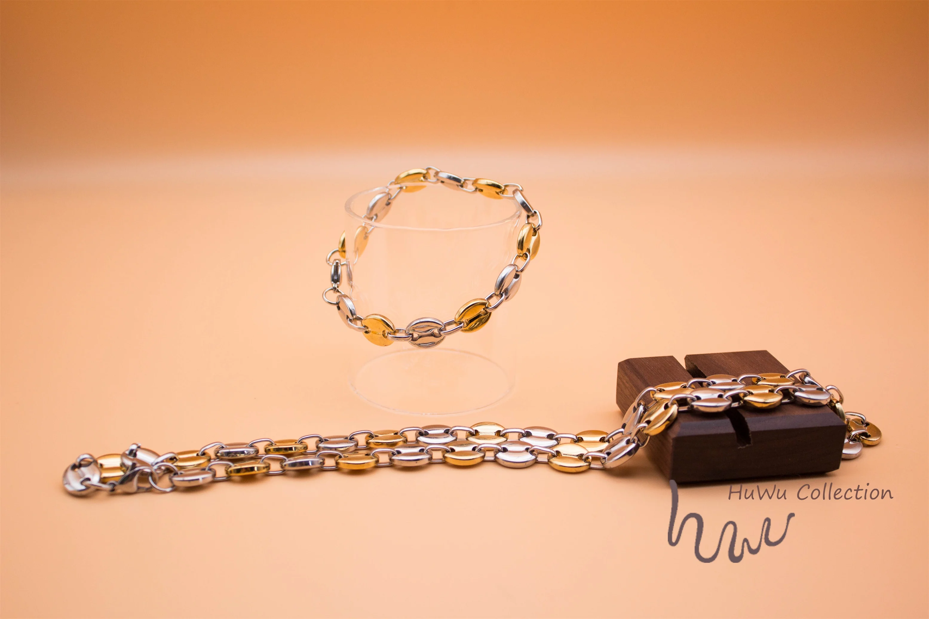 Двухцветная цепочка для кофейных зерен серебристого/золотого цвета два оттенка