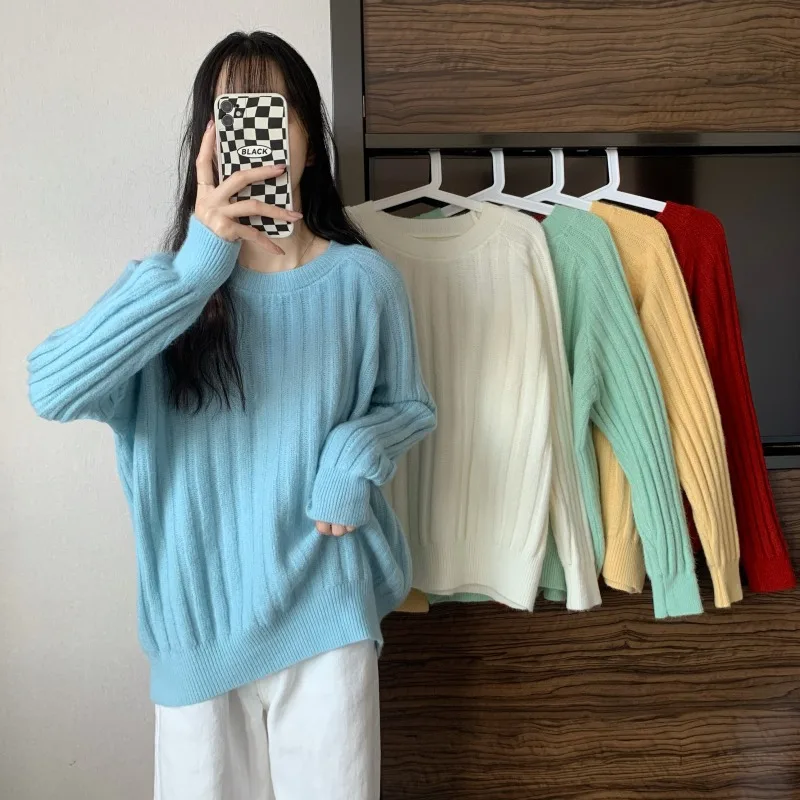 

Loose wind solid color wild pit strips were thin and thick candy color sweater women