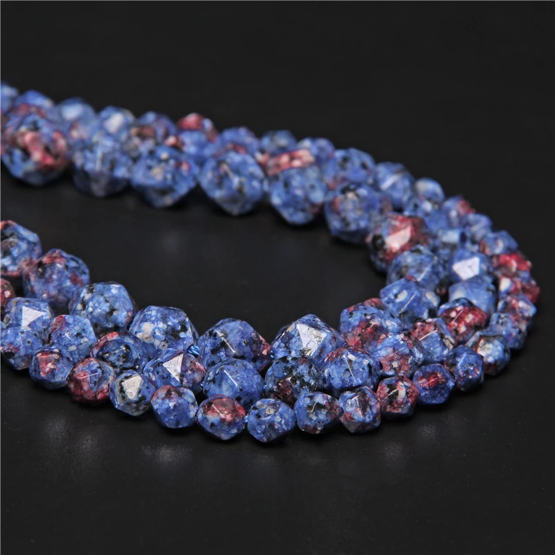 

Fashoin Faceted Blue Jaspers Stone Round Beads Natural Stone Spacer Charms Beads For Jewelry Making DIY Bracelet 6/8/10mm 15inch