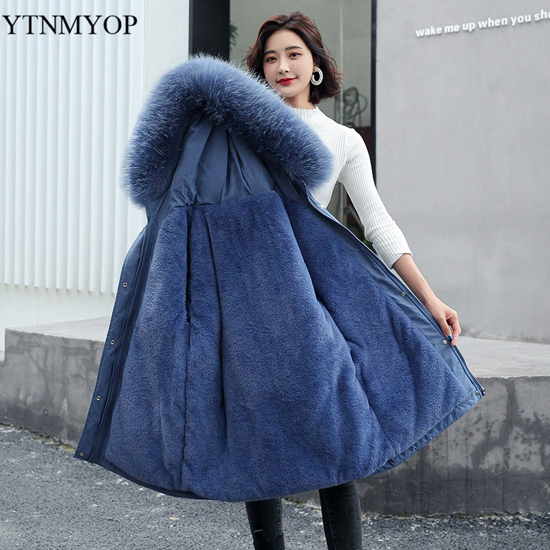 

YTNMYOP Thickening Warm Jackets Women Fur Lining Snow Wear Parka Slim Fashion Long Coats Office Lady High Street Wear Clothing