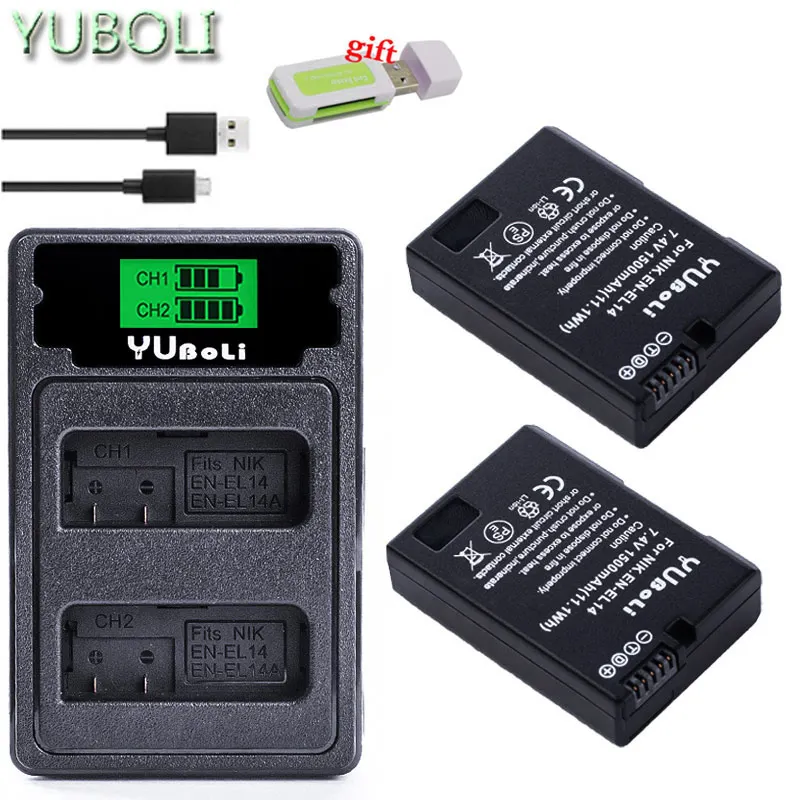 charger and 2battery 1500 мА/ч, EN-EL14 батареи ENEL14 RU EL14 EL14A EN-EL14A батарейный блок камеры для Nikon D5200 D3100 D3200 D5100 P7000 P7100 MH-24 - Цвет: charger and 2battery
