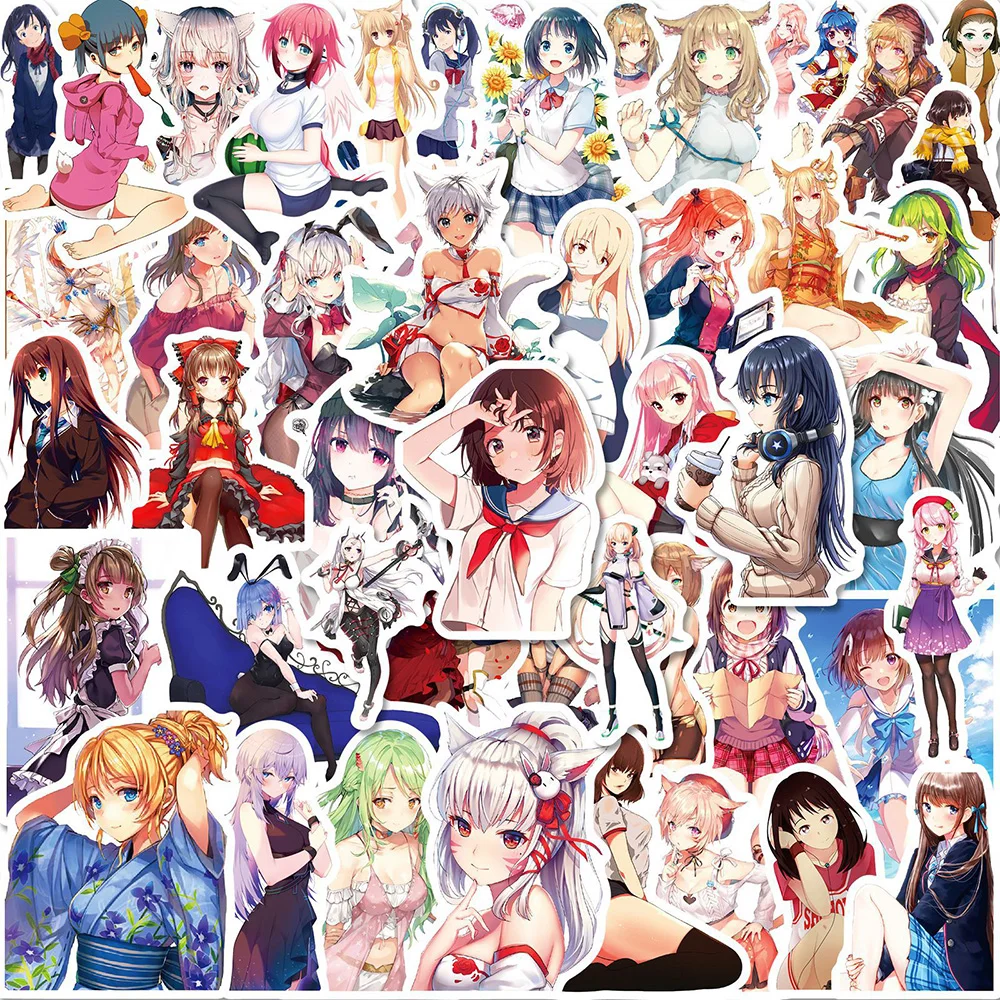 

10/30/50PCS Mixed Anime Cute Sexy Girls Stickers Skateboard Fridge Phone Guitar Motorcycle Luggage Decal Sticker Fun for Kid Toy