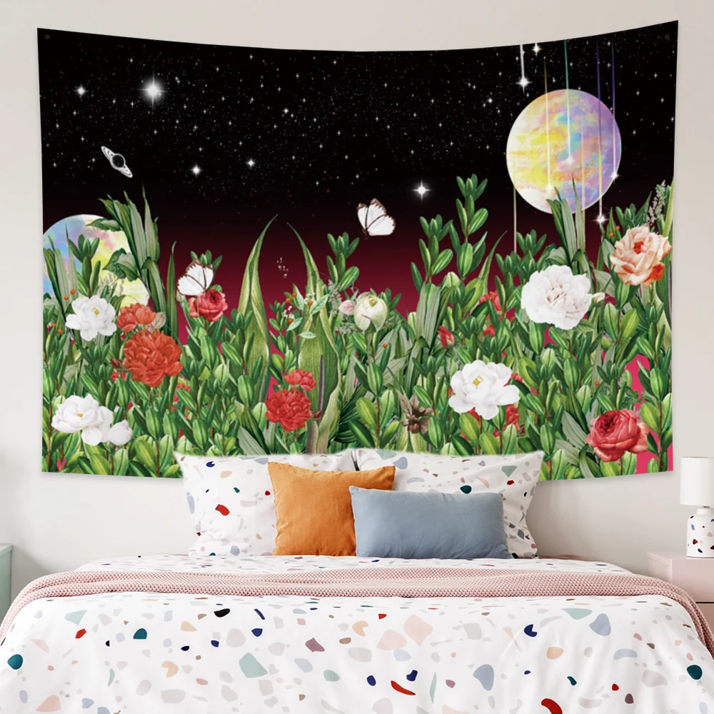 

Psychedelic Moon Starry Tapestry Flower Wall Hanging Room Sky Carpet Dorm Tapestries Art Home Decoration Accessories