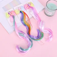 girls unicorn rainbow wigs hairpins ponytail kids hair clip for hair extension colorful wig twist braider hair accessories