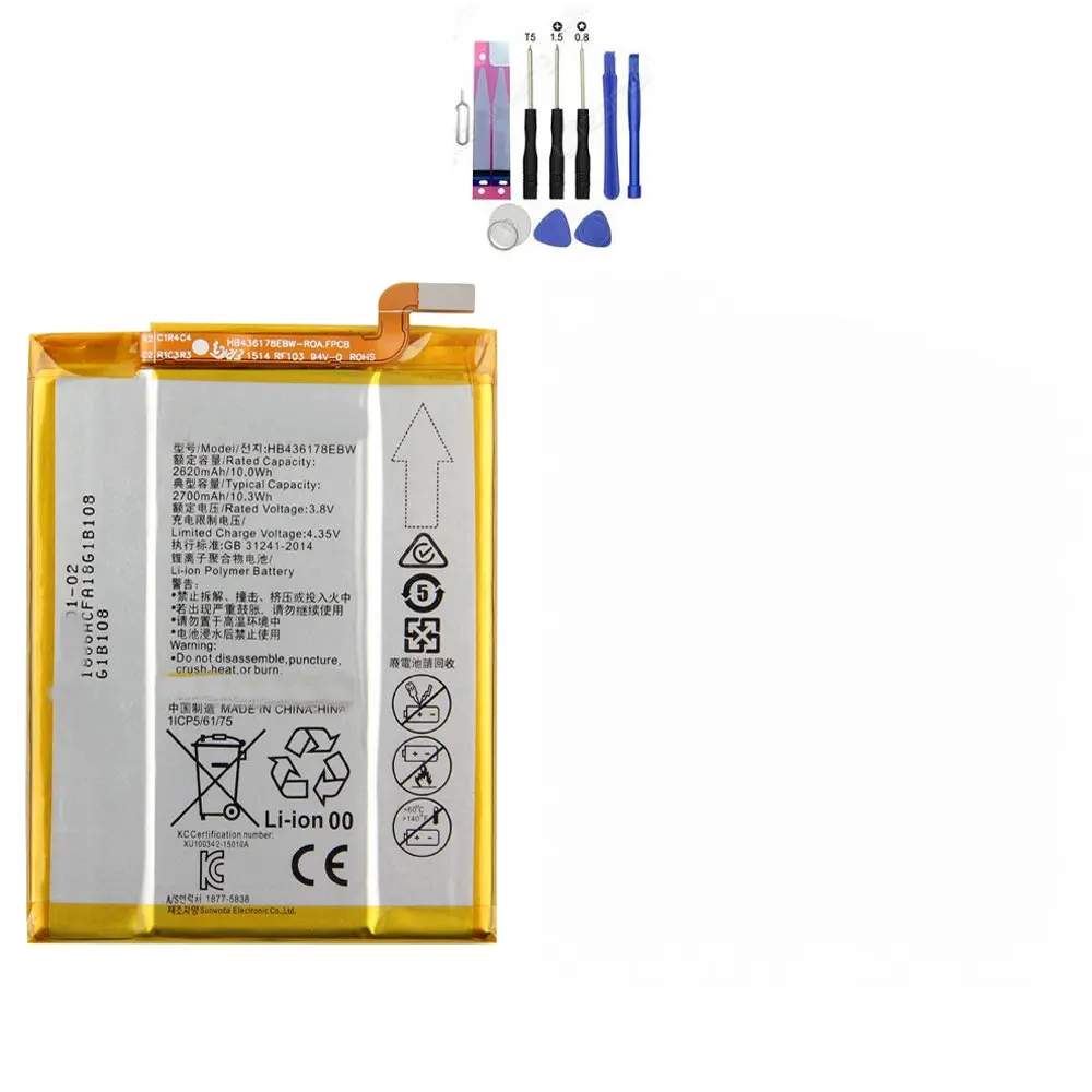 Аккумулятор HB436178EBW 2700 мА · ч для Huawei Mate S CRR-CL00 CRR-UL00 с инструментами и отслеживанием