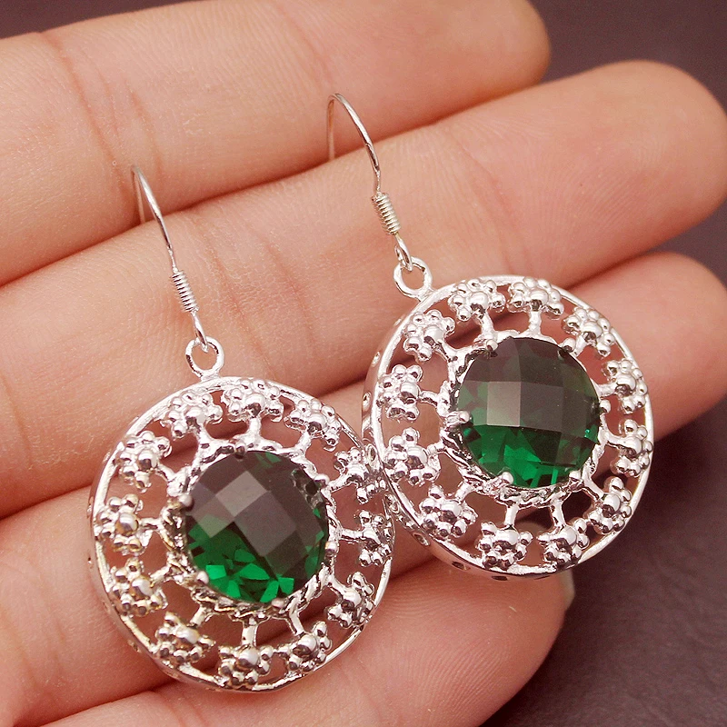 Женские серьги-подвески Hermosa круглые серьги с зеленым топазом из стерлингового