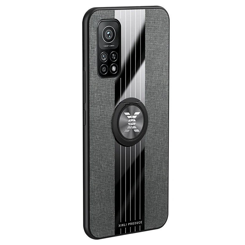 Чехол для Xiaomi Mi 10T Pro твердая ткань с подставкой-кольцом магнитная защитная задняя