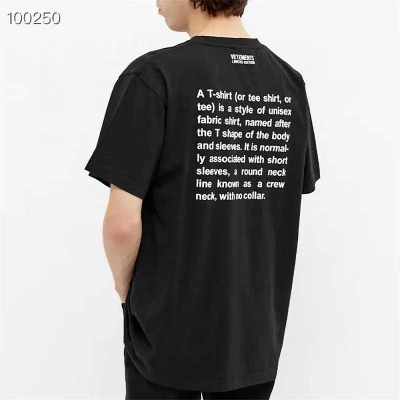 

Heavy Fabric VETEMENTS Definition T-Shirt Text Foam Printing Men Women "T-shirt" Logo VETEMENTS Tee Collar Embroidered VTM Tops