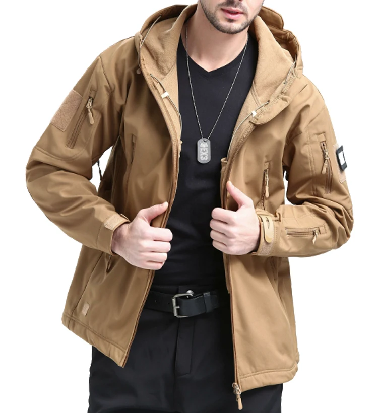 

HAN WILD Shark Skin Soft Shell Clothes Tactical Windproof Waterproof jacket Flight Pilot Hood Coat Military Field bomber Jacket
