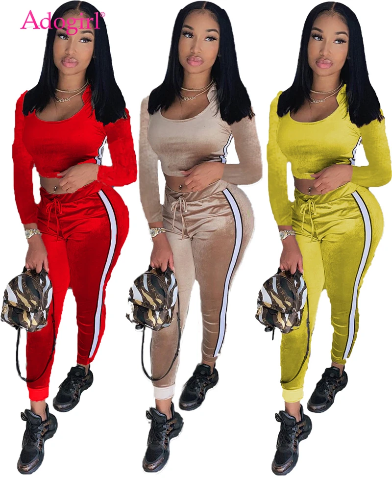 Женский бархатный комплект спортивной одежды Adogirl из двух предметов укороченный