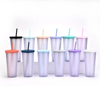 reusable drinking cup straw cup with lid double layer plastic tumbler transparent tea fruit coffee mugs diy outdoor sport bottle