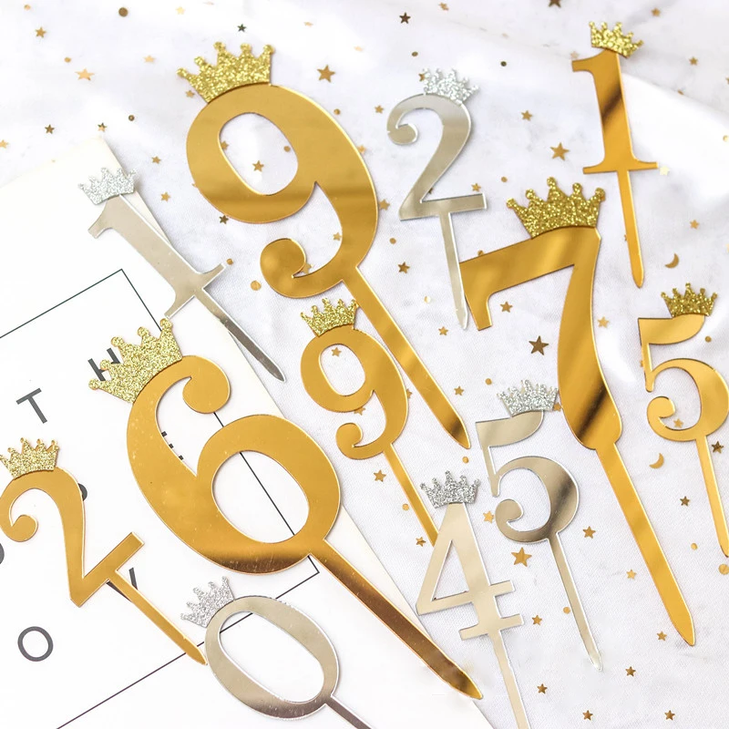 5 шт. Детские вечерние Золотые/Серебряные украшения для торта с цифровой короной