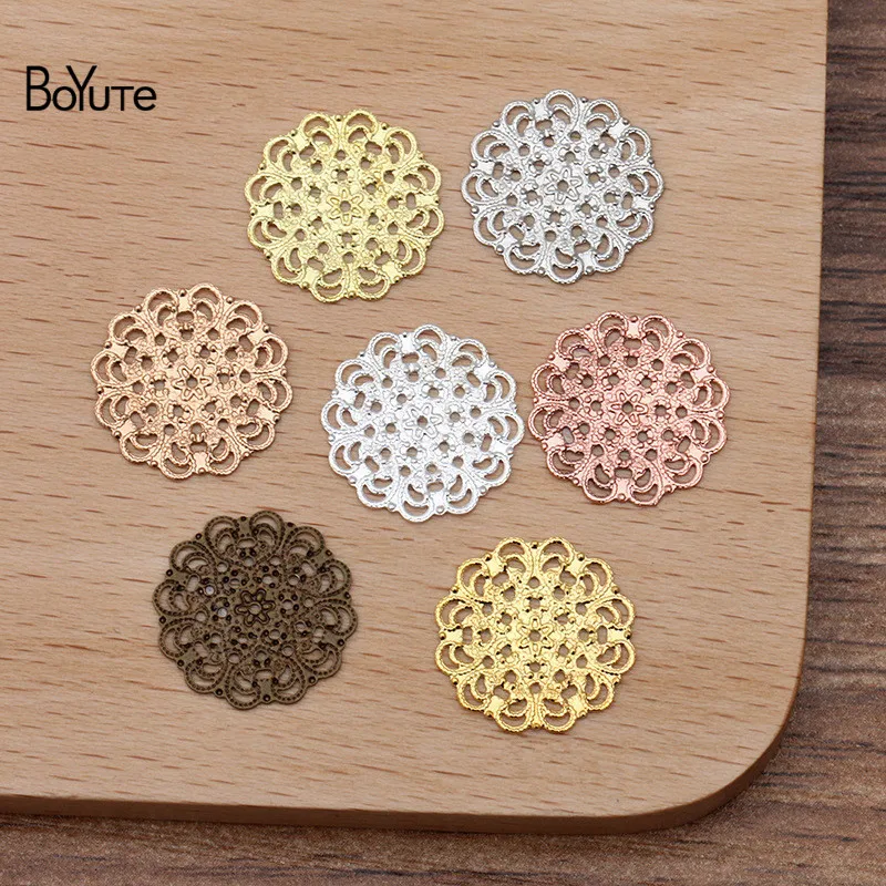 

BoYuTe (200 Pieces/Lot) 15MM Metal Brass Filigree Flower Materials Diy Accessories Jewelry Findings Components Wholesale