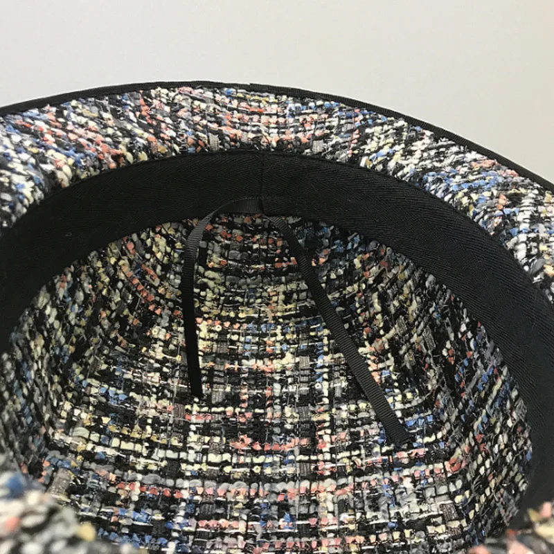

Flat top hat color ladies style pearl flat top jacquard fabric pink tweed top hat female autumn and winter fashion trend hat