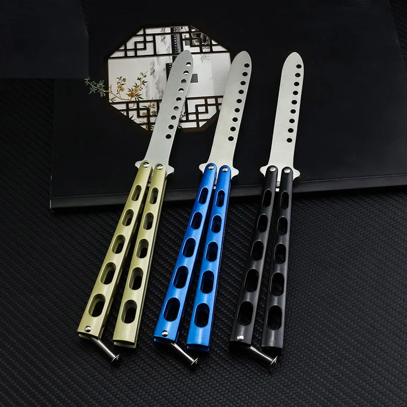 Складной нож бабочка тренировочный из нержавеющей стали открытый для