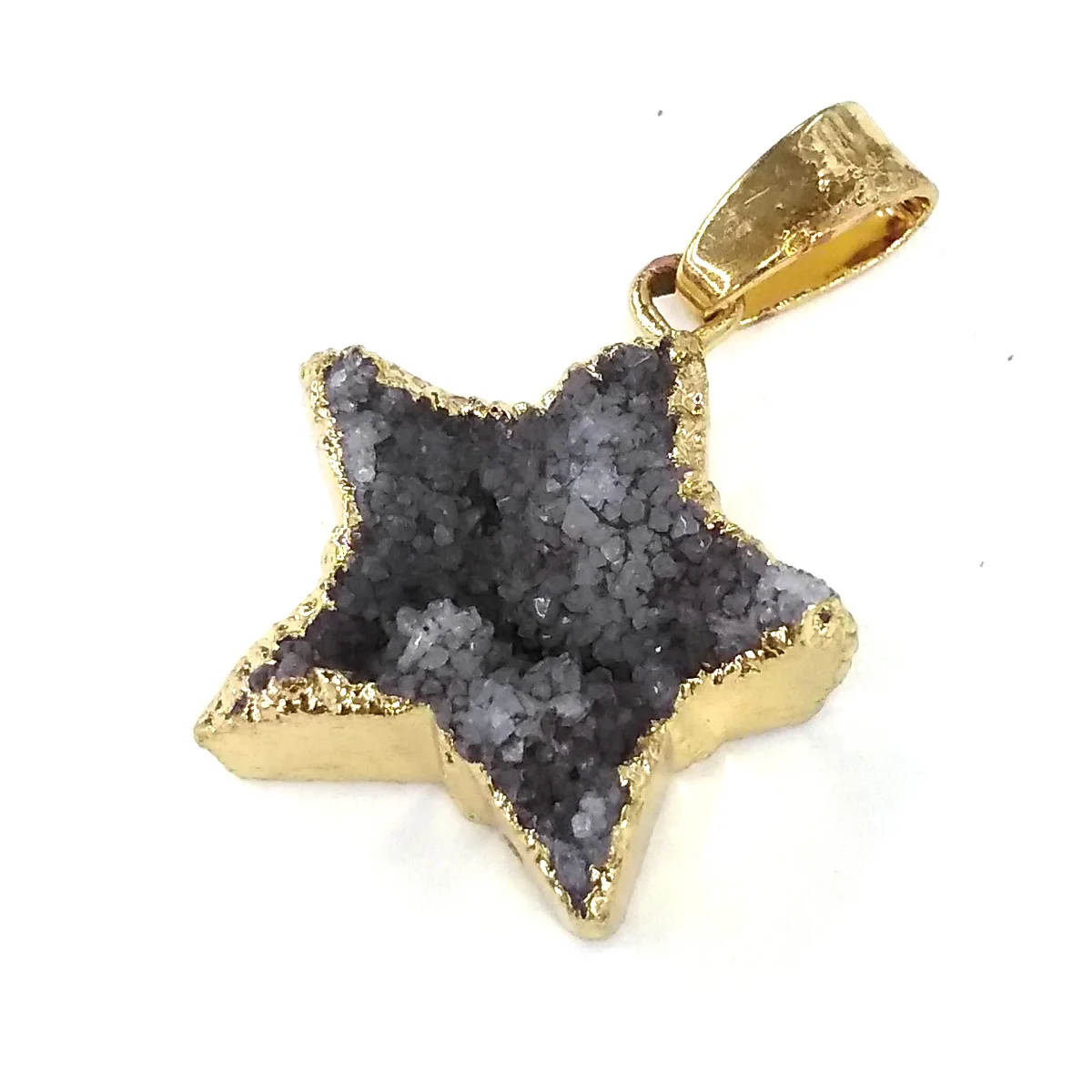 

Pentagram Gold Plated Grey Agates Pendant Necklace Reiki Healing Natural Stone Amulet DIY Jewelry Gift Size 19x27mm