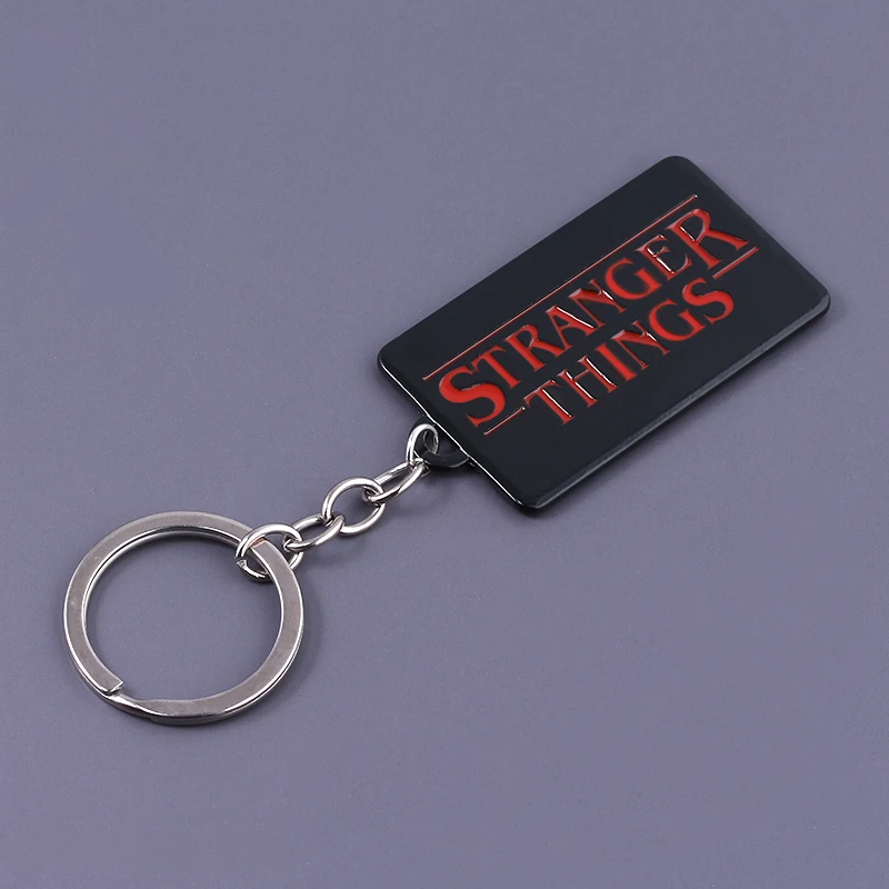 Movie Stranger Things Logo Keychains Letter A-Z lamp Bulb Distress Signal Double-Faced Keyring Men Car Women Bag Accessories images - 6