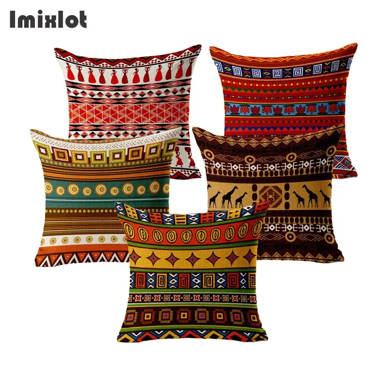 Винтажные этнические чехлы на подушки богемные льняные наволочки для дивана