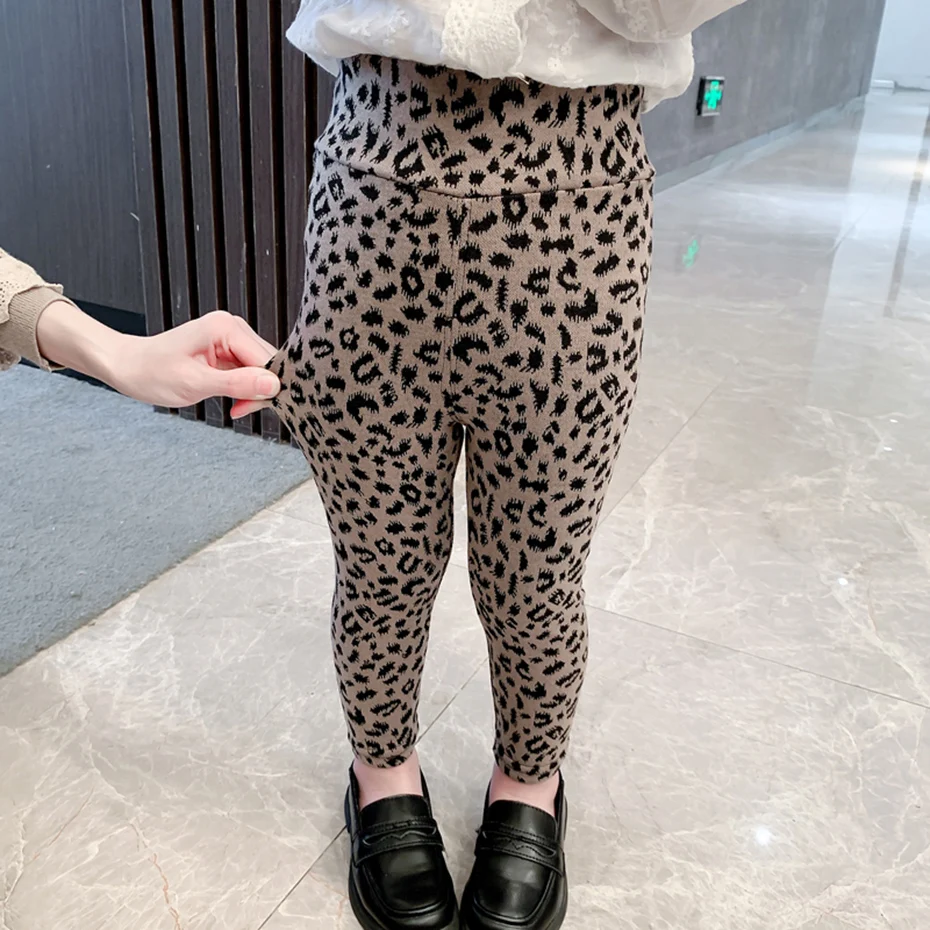 Леггинсы для девочек детские облегающие штаны с леопардовым принтом леггинсы