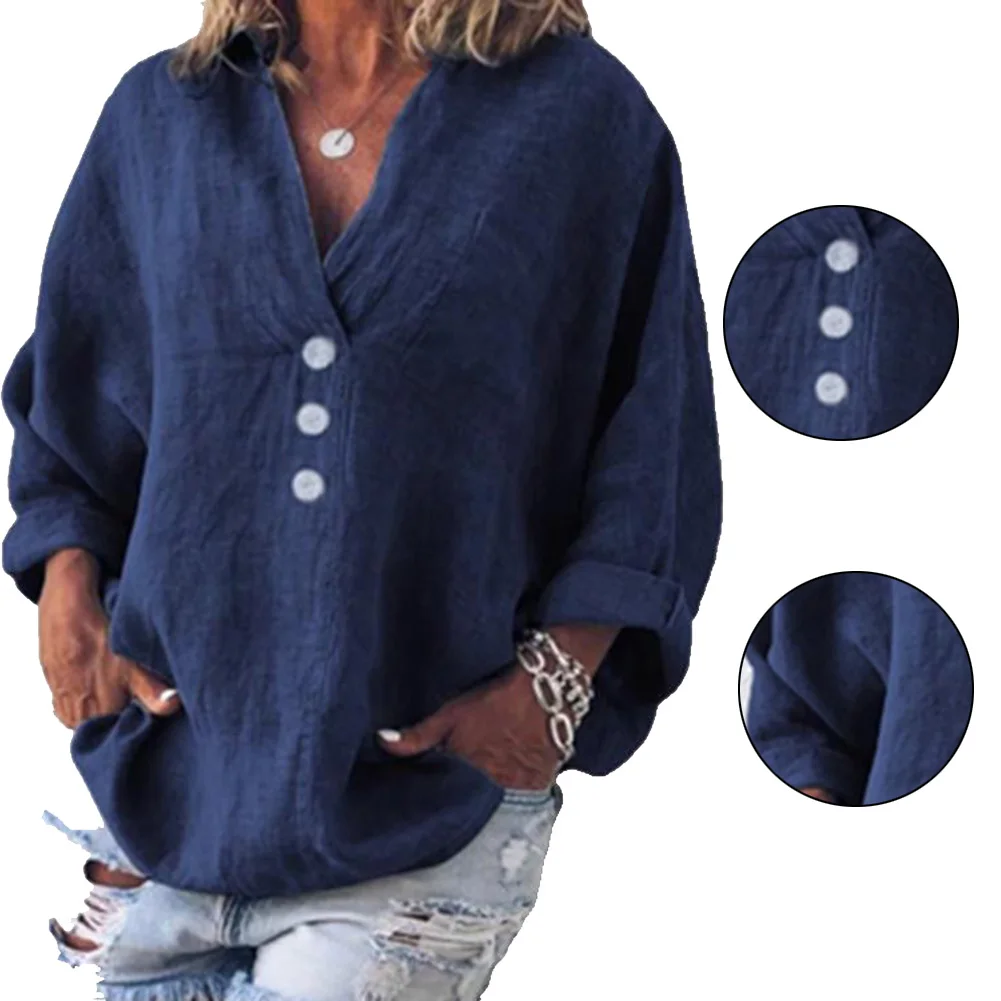 

Женская льняная блузка с длинным рукавом, свободного покроя