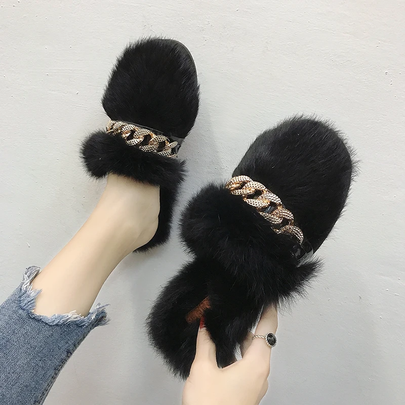 Мюли женские меховые без застежки домашние плюшевые тапки плоская подошва