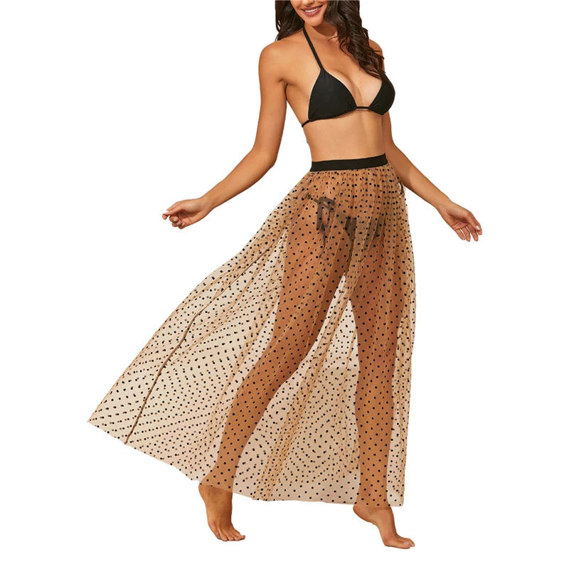 

2021 Women Sexy Perspective Bust Skirt Summer Ladies Breathable Wave Floral Pattern Holiday Vacation Beach Casual Half Skirt