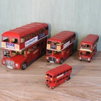 iron london double layer bus miniature model metal car figurines for home decoration children toys handcrafts desk ornament