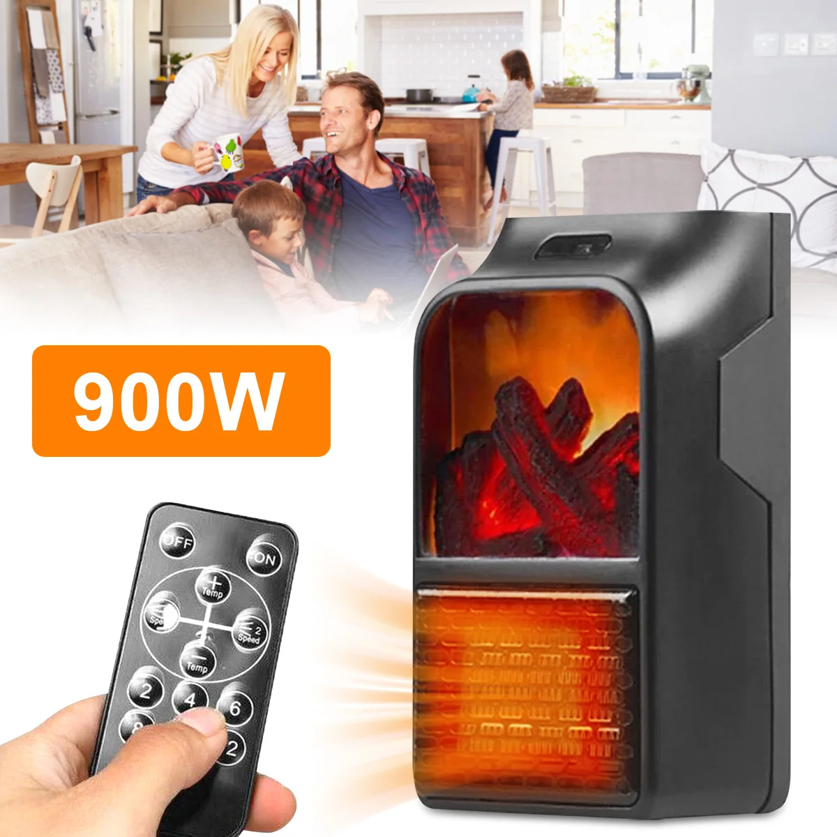 

Space Heater 900W Electric Fan Heater Remote Control Portable Desktop Household Plug-in Room Heater Air Heating Winter Warmer