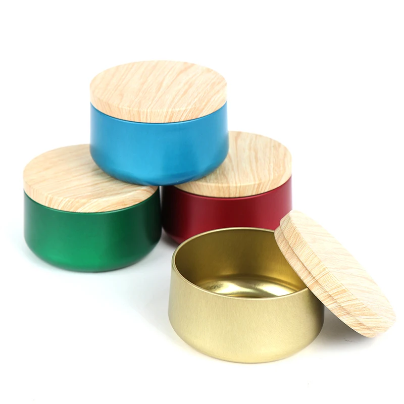 2021 New Hot Round Candle Grain Container with Wood Lids Colorful Candle Boxes Empty Storage Jars Cosmetic Pot Tea Candy Box