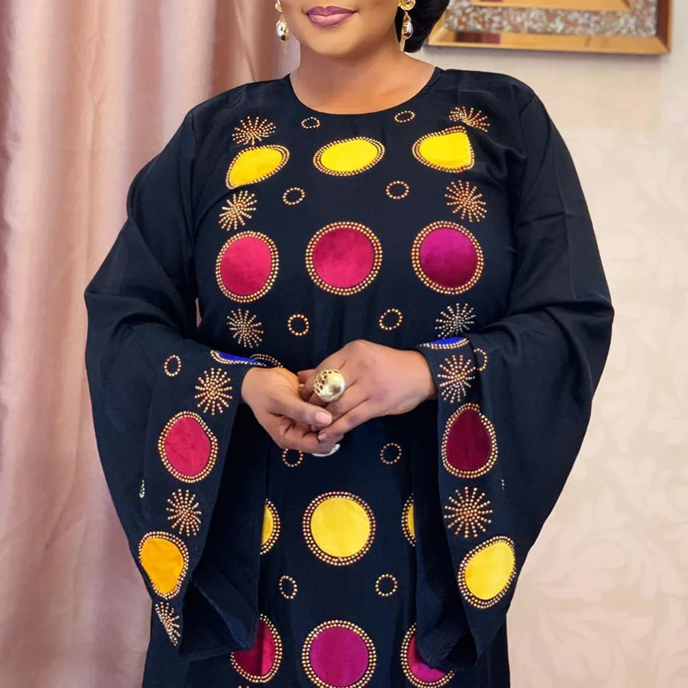 

Plus Size 3XL African Fashion Long Dress Women Beading Dubai Abaya 2020 Muslim Maxi Dresses Autumn Elegant Black Party Robe