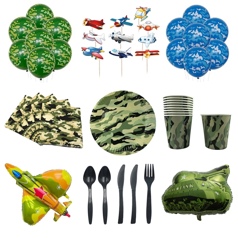 

Military Camouflage Theme Paper Plates Cups Napkins Disposable Tableware Set Children Kids Birthday Party Supply Decoration