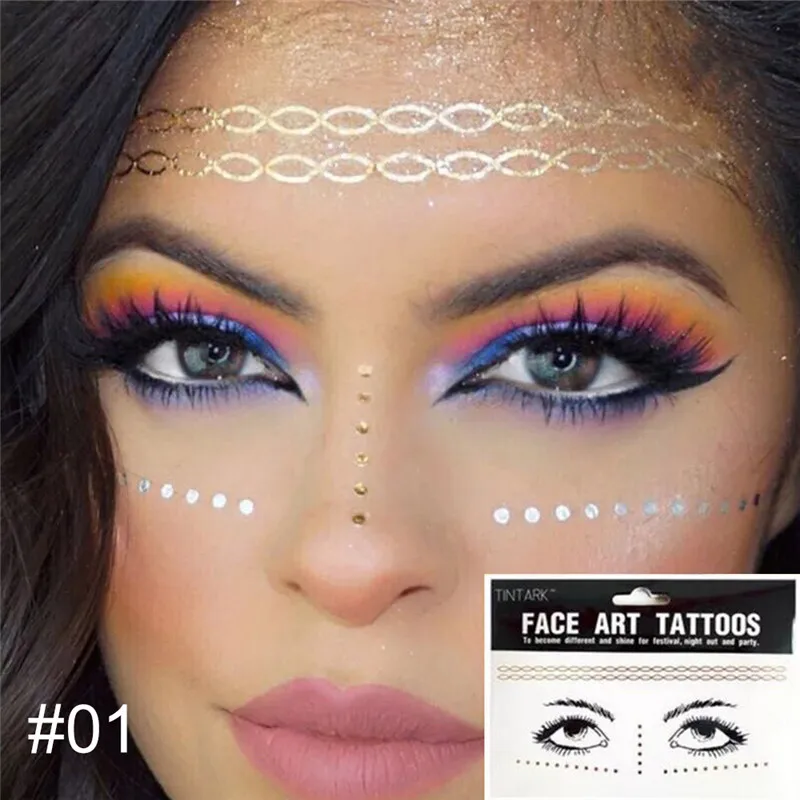 Временный стикер татуировки глаз с золотым блеском наклейки уход за кожей лица