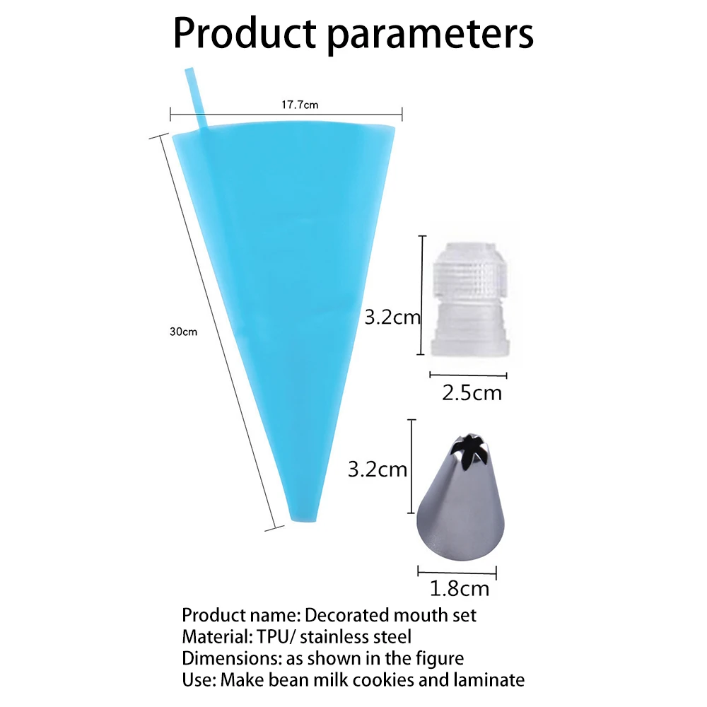 

8PCS/Set Silicone Icing Piping Cream Pastry Bag 6 Stainless Steel Nozzle Set DIY Cake Decorating Tips Set Kitchen Accessories