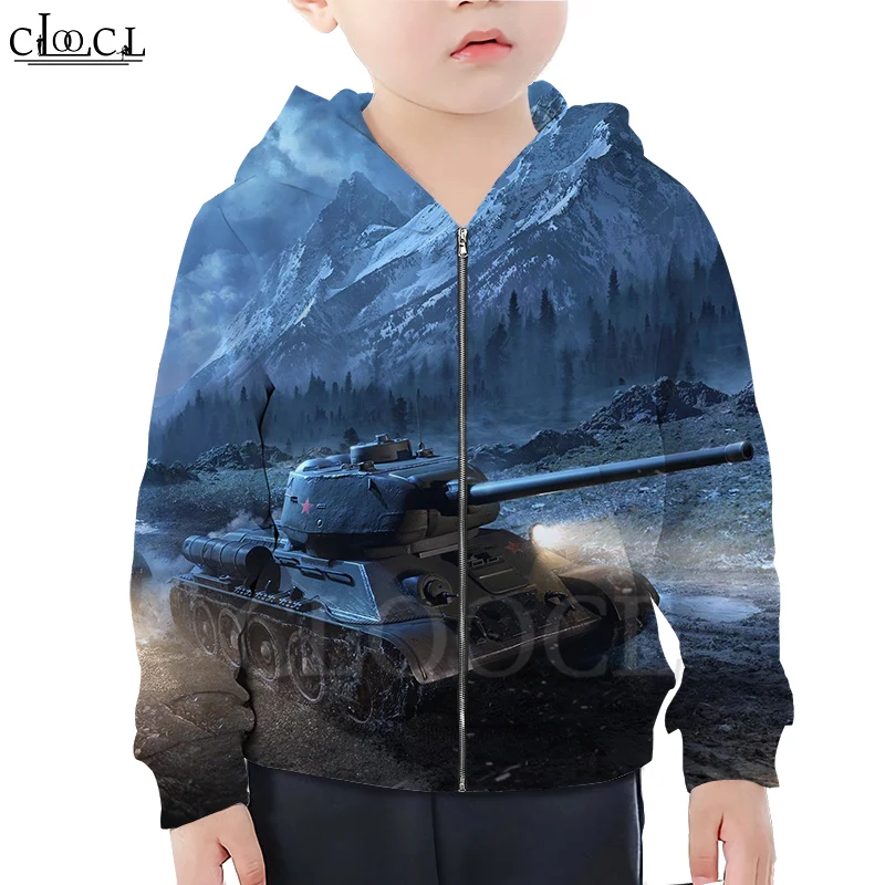 

CLOOCL Family Fitted Kids Games World of Tanks Zipper Hoodies Boy Girl 3D Print Children Zipper Hooded Fashion Casual Tops