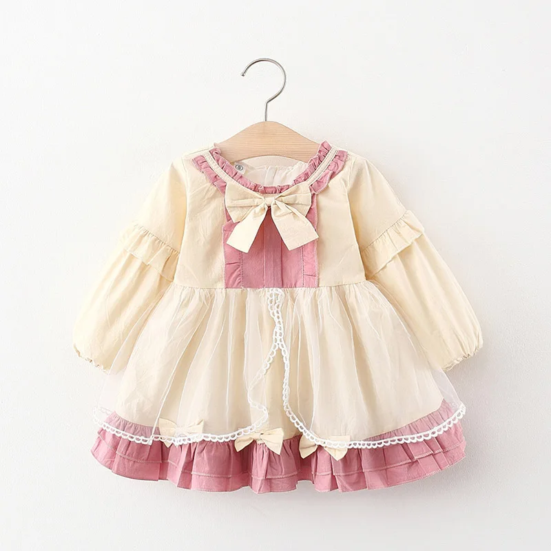 

Детское модное осеннее платье для девочек осеннее платье с длинными рукавами для маленьких принцесс повседневная одежда с бантом для новор...