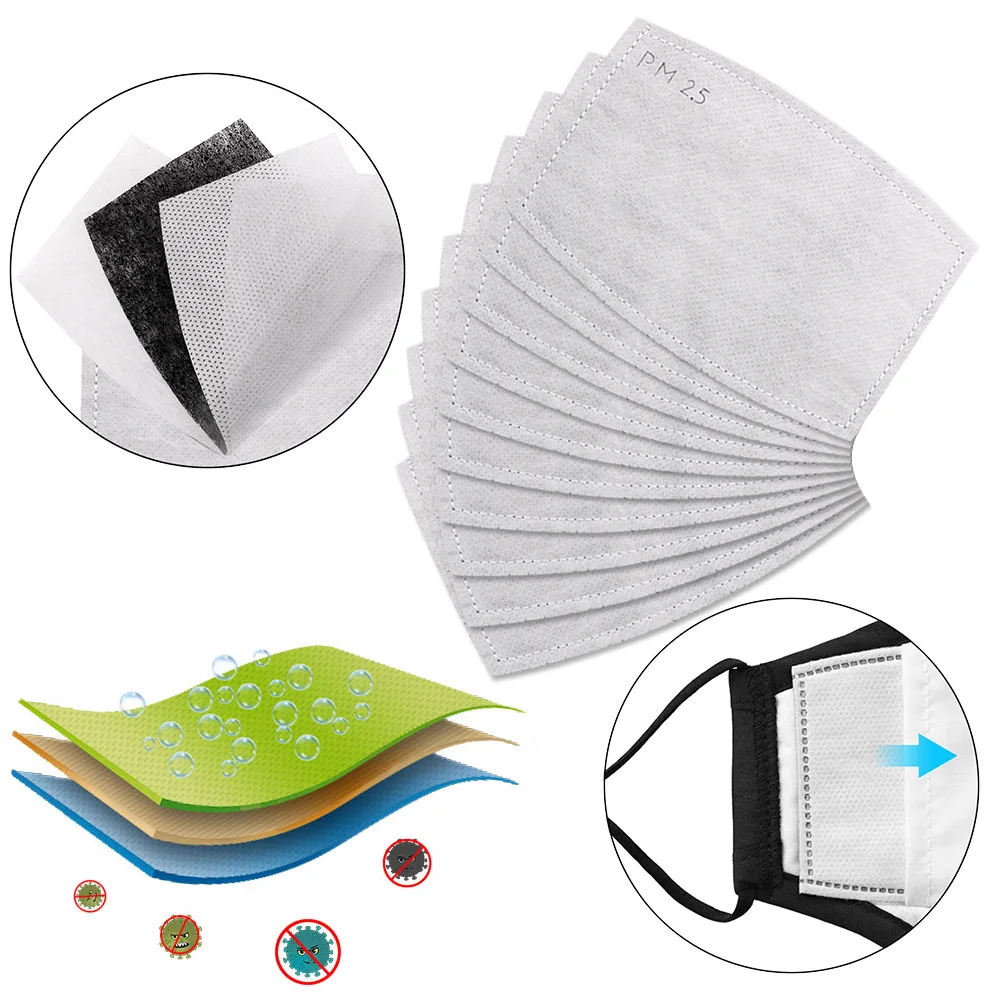 

10/20/50Pcs 4.7*3inch Non-woven Activated Carbon Filter 5 Layers Replaceable Filter-slice PM2.5 Anti Haze Mouth Mask