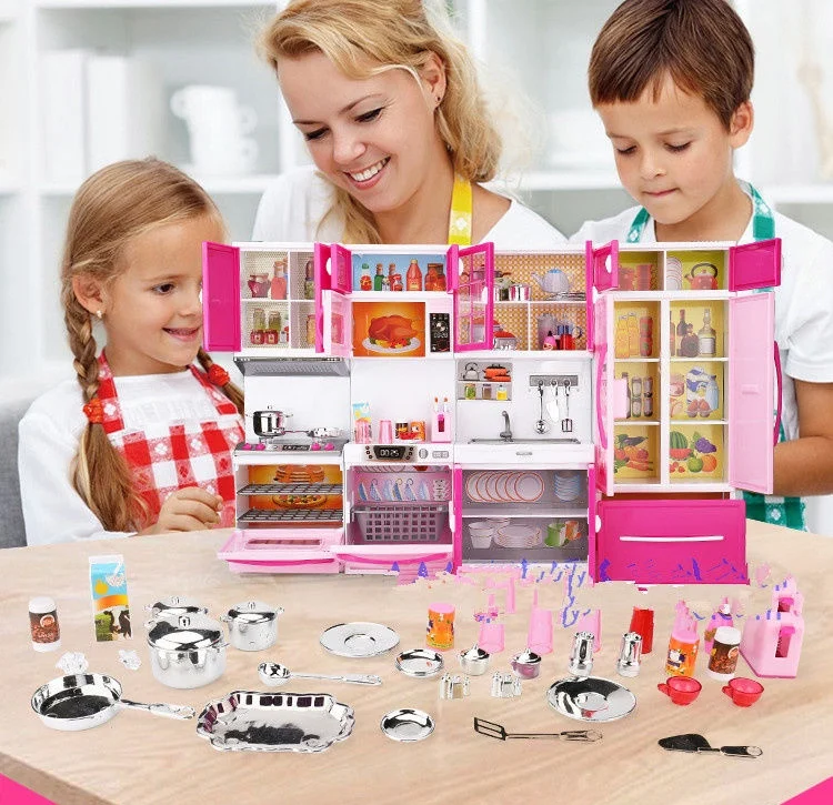 

Имитация кухонных шкафов Набор детских ролевых игр инструменты для приготовления пищи мини куклы посуда костюмы Игрушки для девочек кукол...