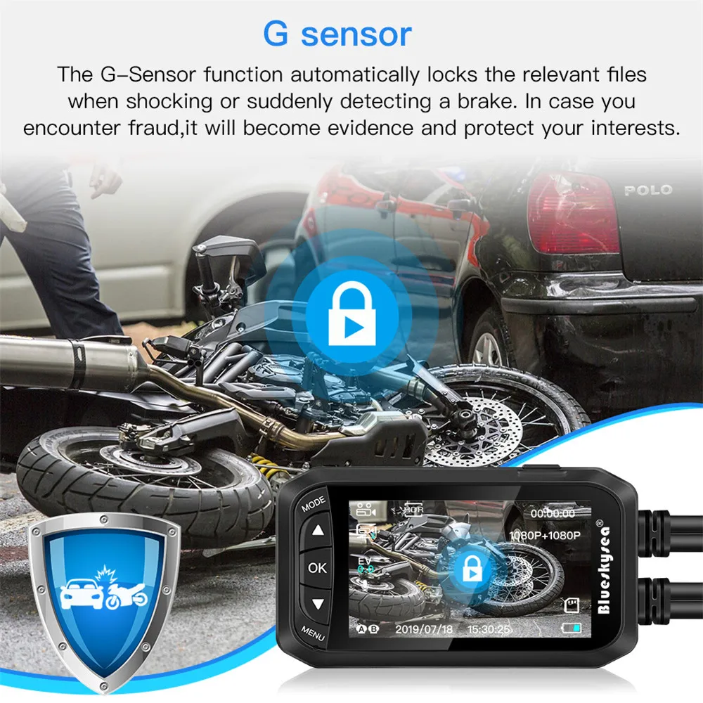 Blueskysea 2," lcd DV128 мотоциклетная двойная DVR камера HD Водонепроницаемая gps Dash Cam 1080P g-сенсор Мото камера ночного видения