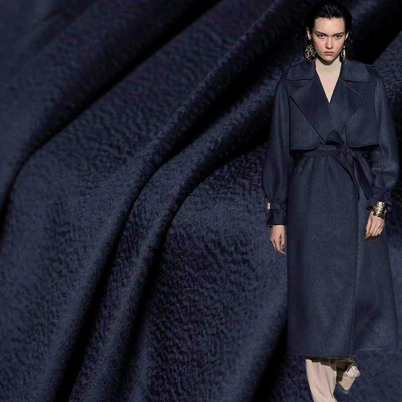 

Navy Blue Water Ripple Cashmere Overcoating Fabrics Materials Winter Women Overcoat Sewing Cloth Tailor