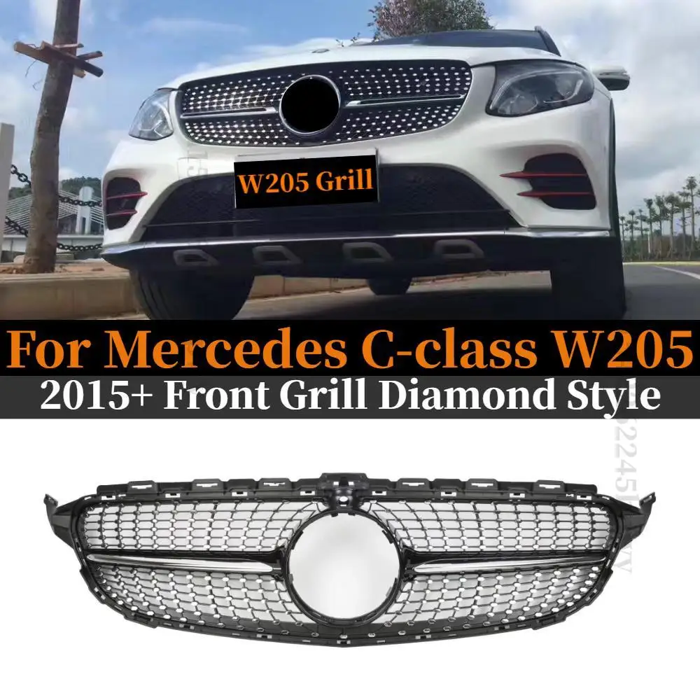 

Решетка переднего бампера Diamond для Mercedes Benz W205 C class 2015, 2016, 2017, 2018, 2019, C180, C200, C300, C260, решетки с камерой