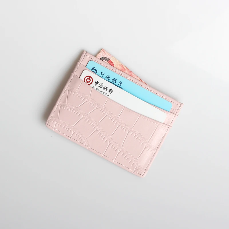 Pink XMESSUN натуральная кожа держатель для карт пользовательское имя ID кредитный кошелек - Цвет: Pink