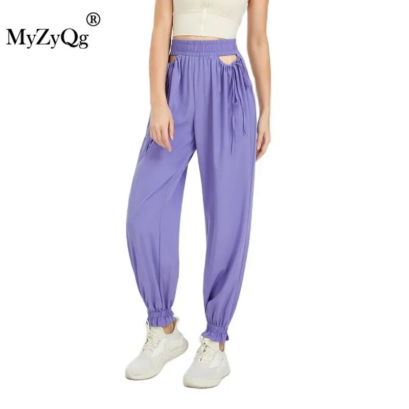 

Autumn Winter Women Hollow Yoga Running Pants Fitness Pilates Sport Sportswear Leisure High Elastic Loose Trousers