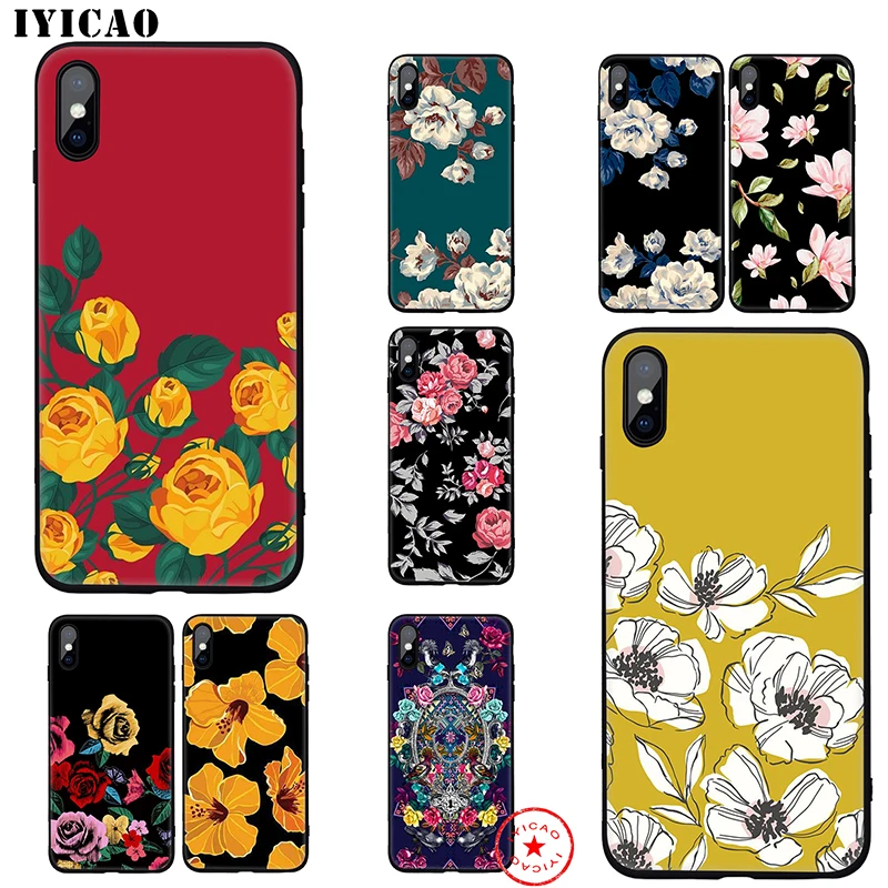 IYICAO Винтажный Розовый Мягкий чехол с цветочным рисунком для iphone 11 Pro Xr Xs Max 6 6s 7 8 Plus