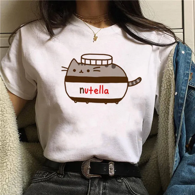 p1574-1-white Nutella Kawaii футболка с принтом женская 90s Harajuku Ullzang модная футболка графическая Милая мультяшная футболка корейский стиль Топ Тройники женские - Цвет: p1574-1-white