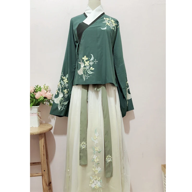 

Женское зеленое платье Hanfu костюм для китайских танцев, китайское народное платье, традиционный праздничный наряд, Восточная одежда, сценич...