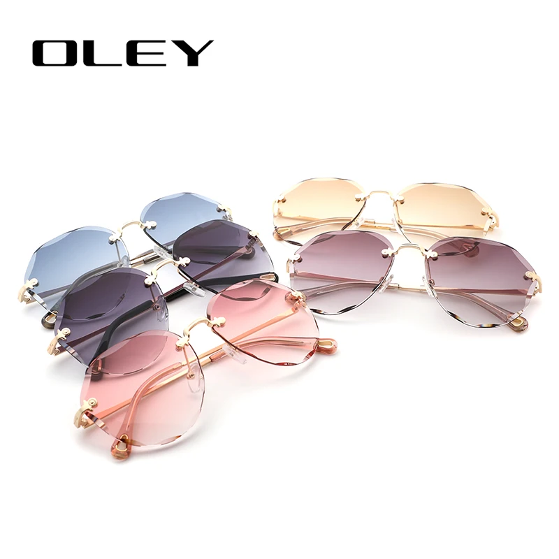 Женские многоугольные солнцезащитные очки OLEY черные без оправы в стиле ретро с