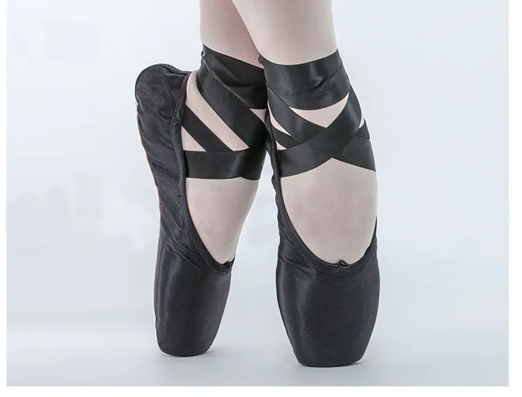Черные женские балетки из атласной ткани туфли для танцев с острым носком